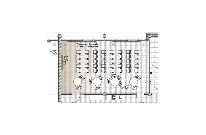 Theaterbestuhlung mit Stehtischen Raum Rosenheim - SVG Seminarraumzentrum